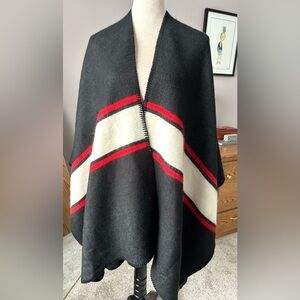 The Limited new poncho shawl black and ivory with red stripe. One size